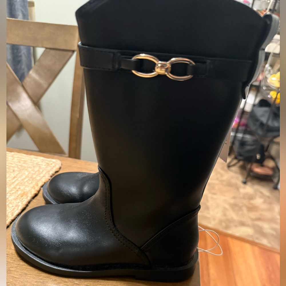 Zara Kids Black Boots with Gold Accent size 13.5